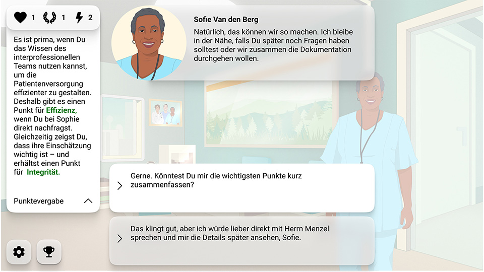 screenshot of the Serious Moral Game uMed: Your Choice