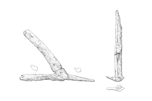 archaeological drawing of wood artefact