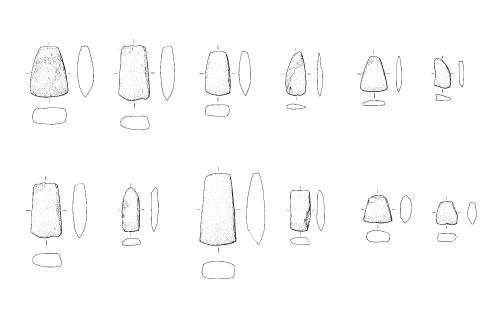 archaeological drawing of stone axes