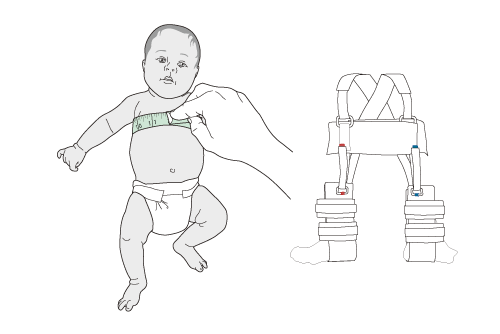 size measuring on baby with pavlik harness on the side